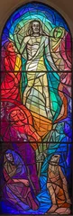 Fototapete FLORENCE, ITALY - MARCH 21, 2025: The Resurrection on the modern stained glass in the church Chiesa di San Francesco by P. Alberto Farina from year 1971. © Renáta Sedmáková