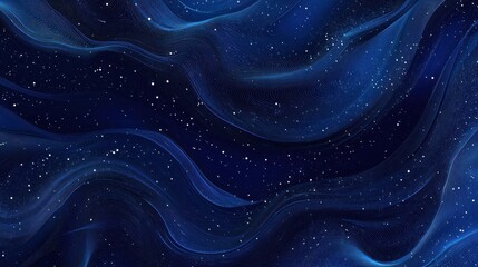Fototapeta premium Abstract dark blue wavy background with glittering particles