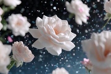 Delicate white roses with sparkling night sky in background