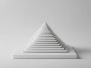 Obraz premium Minimalist monochrome stepped pyramid with smooth rectangular platforms, soft diffuse lighting on matte concrete texture, centered symmetrical composition against plain neutral