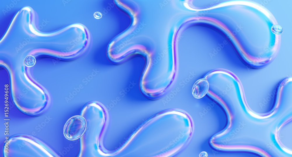 Poster glossy shapes with colorful reflections. 3d rendering illustration.