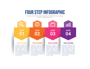 Clean Four Step Business Infographic, Simple line-connected infographic for business or marketing steps