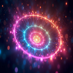 Obraz premium Glowing concentric circles with pink blue and orange lights