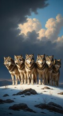 Majestic Wolves in Winter A Pack on a Snowy Hilltop
