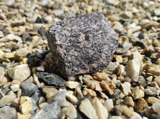 Geology. Granite mineral on a natural background. Mineralogy. Science. Scientific research