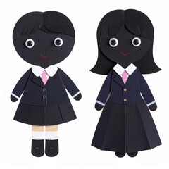 Two Paper Dolls in School Uniforms on White Background