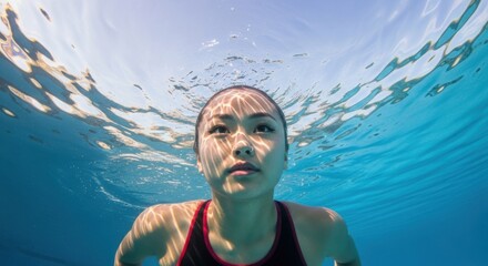 Underwater Portrait of a Woman Swimmer in a Pool