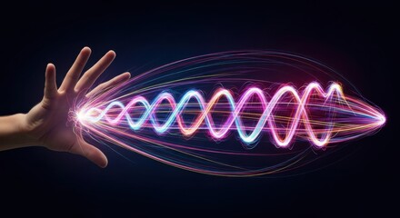 Human Hand and Glowing DNA Double Helix Genetic Science Concept