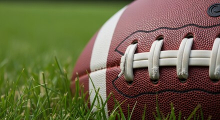 American Football on Lush Green Field Close-up of a Leather Ball