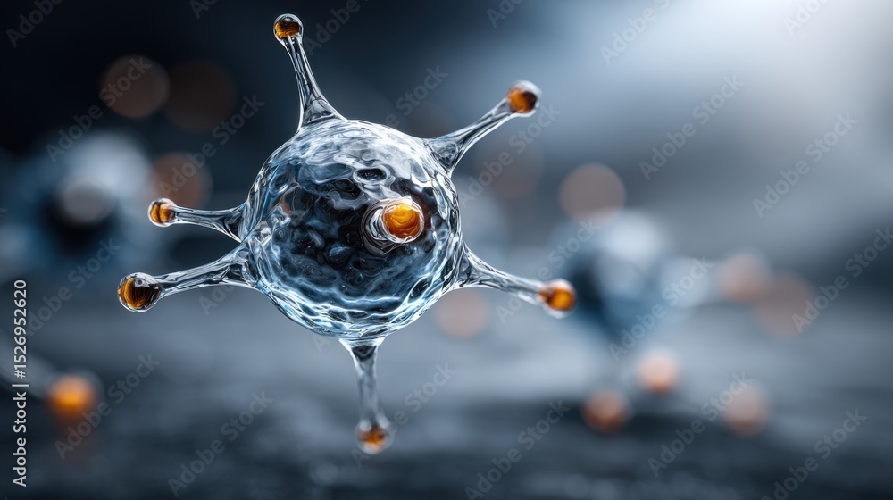 Aufkleber a highly detailed close-up showcases a cell structure with delicate extensions and glowing elements.