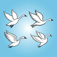 A set of flying swan art in the sky