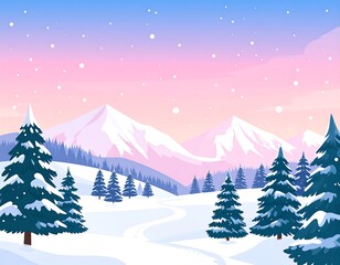 Snowy mountain landscape at dawn (1)