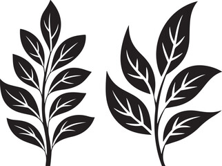 Simple black and white stylized leaves on branches