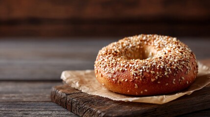 a turkish simit bagel on a wooden board