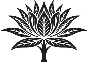 Simple black and white stylized leaves on branches