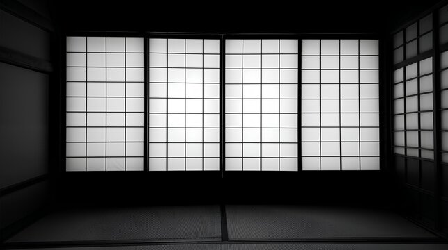 black and white japanese shoji with tatami