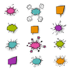 Speech bubbles with halftone shadows in cartoon, comic style.