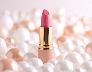 Pink lipstick on pearls