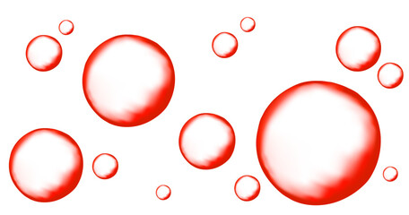 Fizzing air or water red bubbles on white background.