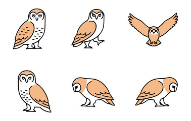 A Collection of Owl in different poses illustrations. This image features a collection of different illustrations, showing the beauty and versatility of the owl in diverse poses