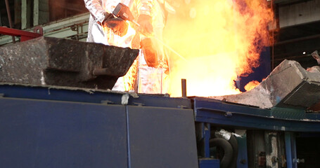 welding work in a metallurgical plant, sparks fly