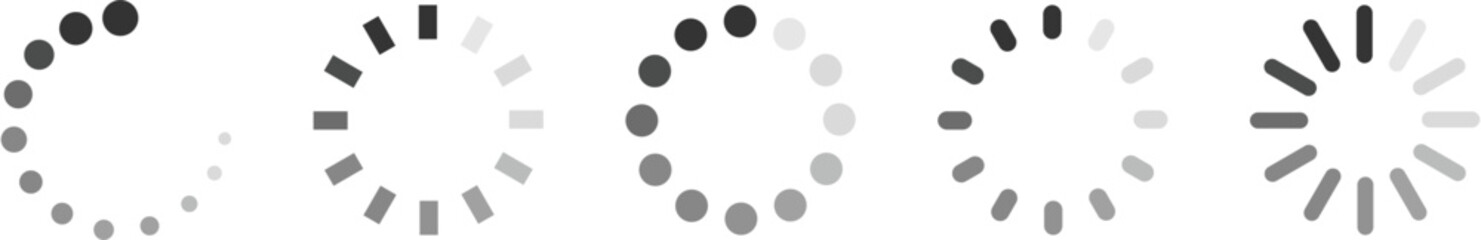 Loading Spinner Icon Set – Grayscale Circular Buffering and Processing Symbols for Web, App, and UI Design