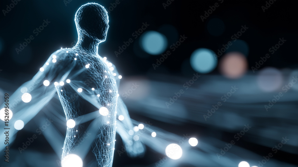 Aufkleber abstract digital human figure made of glowing particles, symbolizing data flow and technology integr