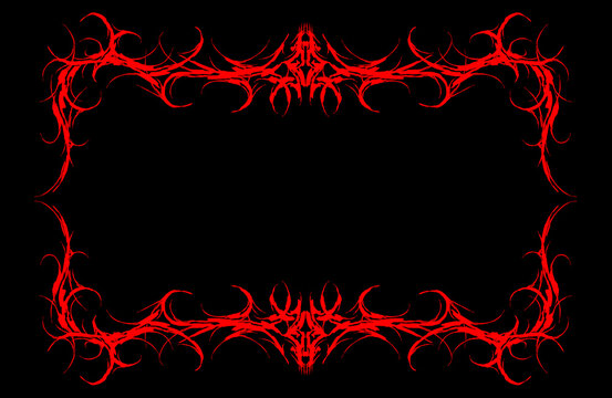 Frame vector with abstract gothic tribal style, featuring sharp red flames on black background. Perfect for metal music album covers, dark posters, or edgy graphic compositions