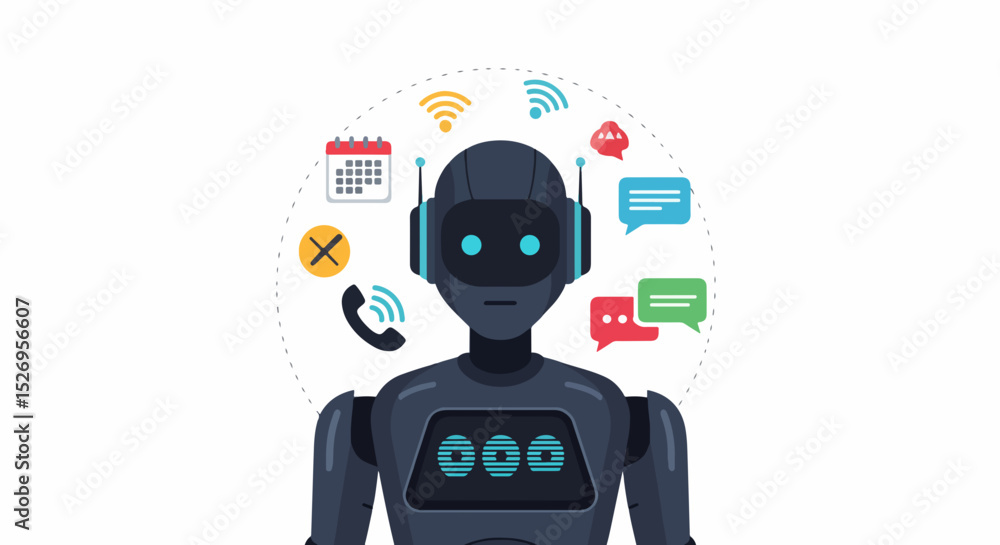 Poster modern robot assistant with communication icons representing artificial intelligence and automation 