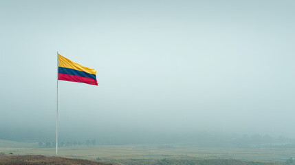 minimalistic view of colombian flag fluttering gently in soft breeze