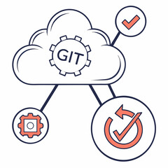 Icon of a cloud-based IDE with code brackets and Git commit symbol