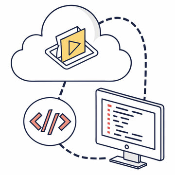 Icon of a cloud-based IDE with code brackets and Git commit symbol
