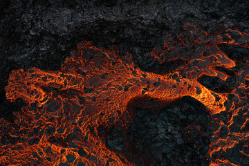 Aerial view of the texture of a solidifying lava field