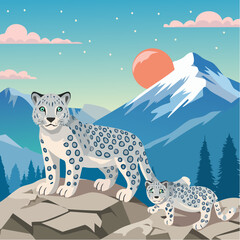 Snow Leopards in the Himalayas – Camouflaged in rocky terrain, cubs playing under mother’s watchful eye.
