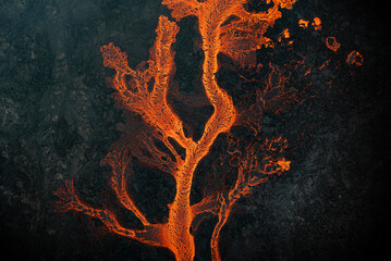 Aerial view of the texture of a solidifying lava field
