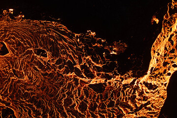 Aerial view of the texture of a solidifying lava field