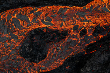 Aerial view of the texture of a solidifying lava field