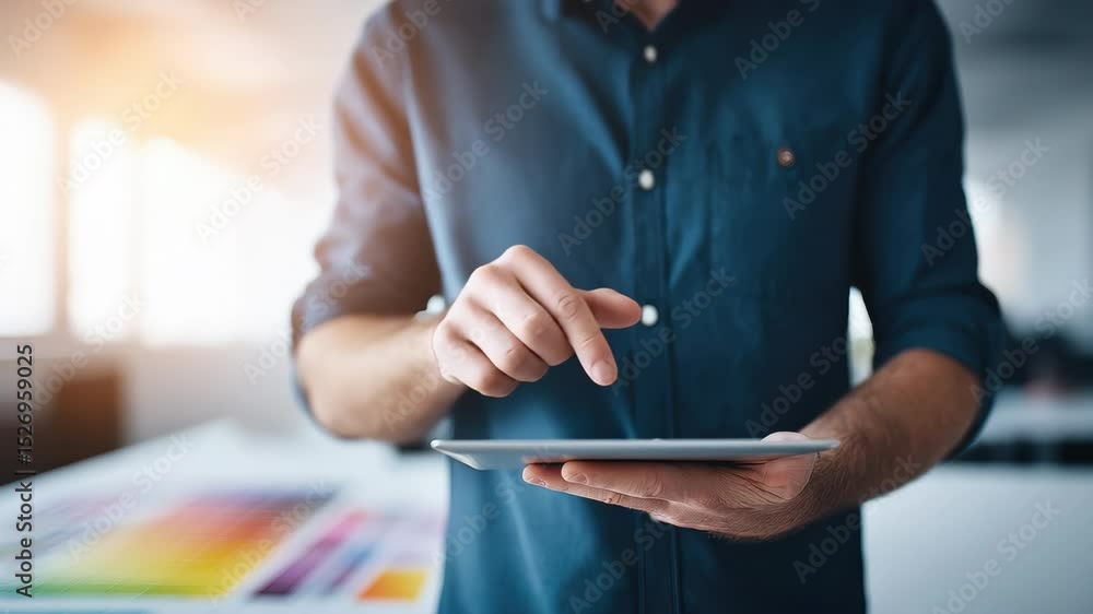 Poster modern workspace person using touchscreen tablet to enhance productivity and showcase technology in 