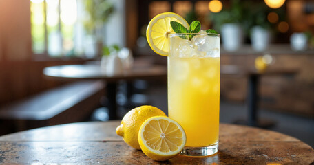 A refreshing lemon frappé in a frosty glass, perfect for summer beverage advertising and food blogs.
