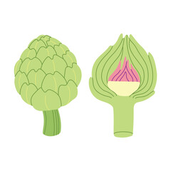 Trendy Hand Drawn artichokes vegetable Illustration isolated on white background. Modern Abstract Mediterranean Aesthetic. Vector Art for Home Decor, Dining Spaces