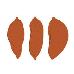 Trendy Hand Drawn sweet potatoes vegetable Illustration isolated on white background. Modern Abstract Mediterranean Aesthetic. Vector Art for Home Decor, Dining Spaces