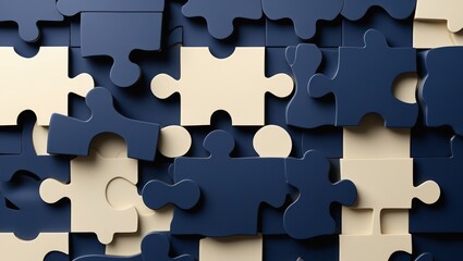 Fototapeta premium Abstract puzzle pieces, navy & beige