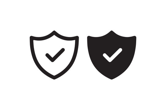 Black and white shield icons with check marks indicating security and approval.