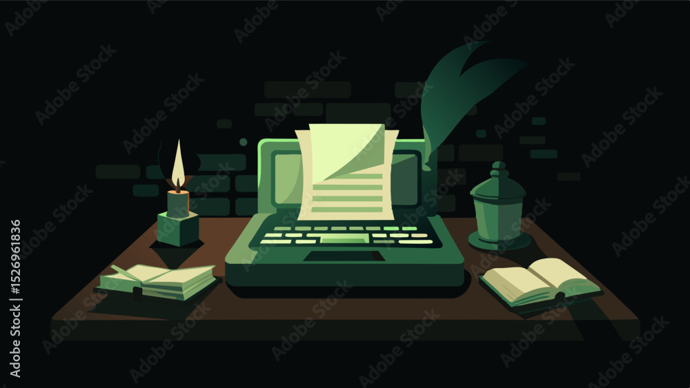 Poster the only source of light in the musty scriptorium is a laptop screen which casts a pale glow over th
