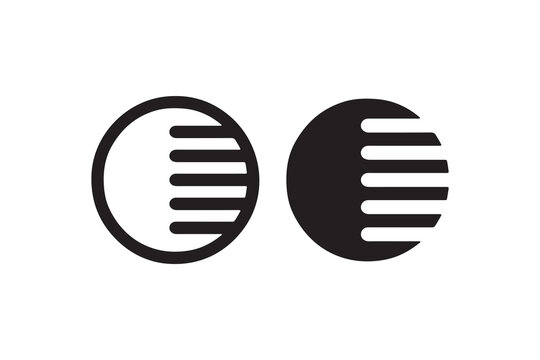 Round icons with crescent design in black on white background.