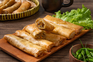 Warm Rustic Traditional Indonesian Lumpia Serving