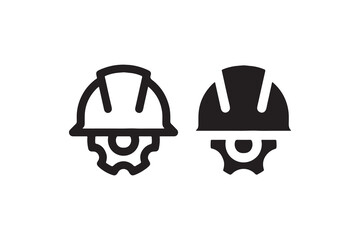Construction worker helmet icons: tools and safety gear.