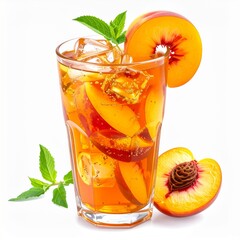 Peach Iced Tea with Mint and Ice in Glass