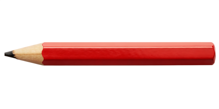 Red carpenter pencil with flat body isolated on white background..PNG