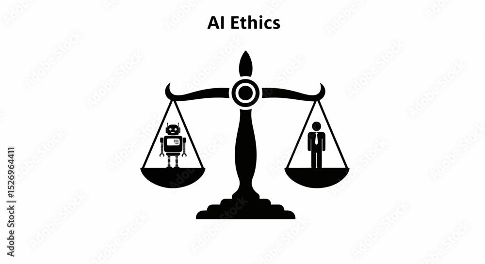 Poster ai ethics balancing human values and artificial intelligence represented by a scale with a robot and